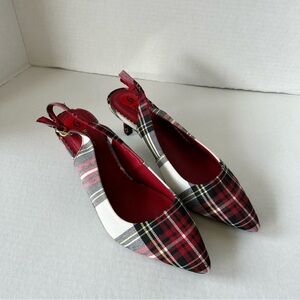 Isaac Mizrahi NWT Red Black and White Plaid Slingback Shoe Size 6